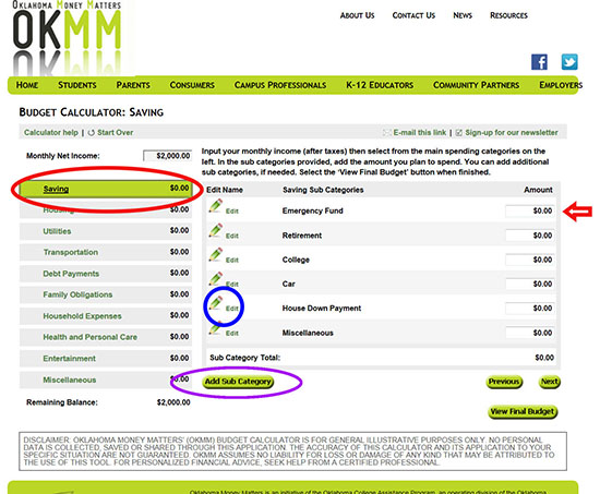 Enter spending into categories